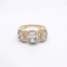 Gold Finish Triple Stone CZ Designer Ring – Premium Artificial Jewellery