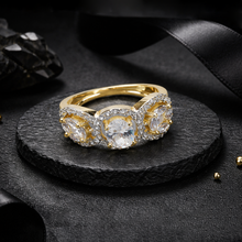 Gold Finish Triple Stone CZ Designer Ring – Premium Artificial Jewellery