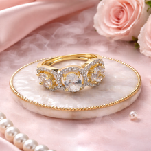 Gold Finish Triple Stone CZ Designer Ring – Premium Artificial Jewellery