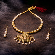 Traditional Gold Tone Pearl Necklace Set – Ethnic Statement Jewellery Set for Women