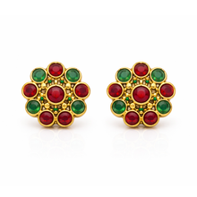 Royal Gold Finish Red & Green Stone Pendant Necklace Set with Earrings