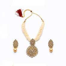 Royal Pearl Beaded Kundan Necklace Set with Earrings