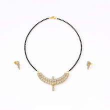 Gold Tone American Diamond Mangalsutra Necklace Set with Matching Earrings