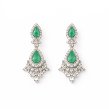 Luxury Silver Finish Green Teardrop Stone Choker Necklace Set with Earrings