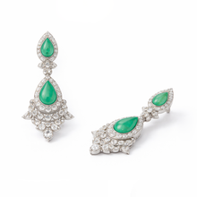 Luxury Silver Finish Green Teardrop Stone Choker Necklace Set with Earrings