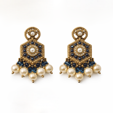 Gold Blue Kundan Pearl Traditional Necklace Set for Women