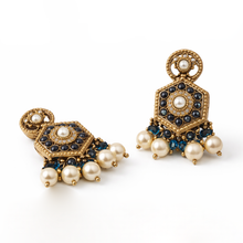 Gold Blue Kundan Pearl Traditional Necklace Set for Women