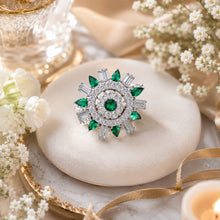 Green Floral Crystal Statement Ring for Women