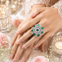 Green Floral Crystal Statement Ring for Women