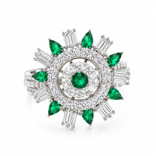 Green Floral Crystal Statement Ring for Women
