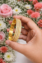Luxury Gold Finish Crystal Studded Multi-Line Designer Bangles for Women