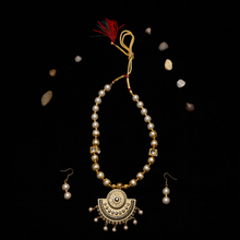 Pearl & Antique Gold Traditional Necklace Set with Earrings