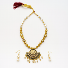 Pearl & Antique Gold Traditional Necklace Set with Earrings