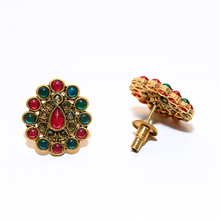 Antique Gold & Multi-Color Stone Traditional Necklace Set with Stud Earrings