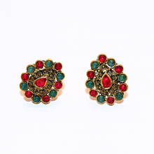 Antique Gold & Multi-Color Stone Traditional Necklace Set with Stud Earrings