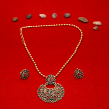 Antique Gold & Multi-Color Stone Traditional Necklace Set with Stud Earrings