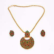 Antique Gold & Multi-Color Stone Traditional Necklace Set with Stud Earrings