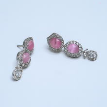 Pink Stone Silver Finish Choker Necklace Set with Earrings