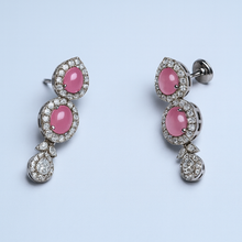 Pink Stone Silver Finish Choker Necklace Set with Earrings