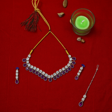 Purple Drop Stone Choker Necklace Set with Earrings & Maang Tikka