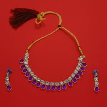 Purple Drop Stone Choker Necklace Set with Earrings & Maang Tikka