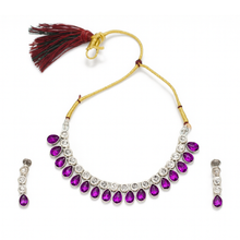 Purple Drop Stone Choker Necklace Set with Earrings & Maang Tikka