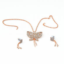 Rose Gold Butterfly Motif Pendant & Tassel Earring Set