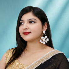 White Stone Chandbali Drop Earrings – Silver Tone