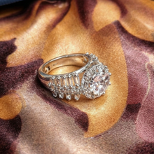 Silver-Tone Halo Crystal Statement Ring for Women