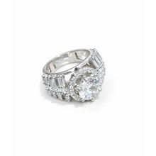 Silver-Tone Halo Crystal Statement Ring for Women