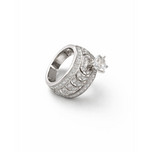 Silver-Tone Floral Filigree Crystal Statement Ring for Women