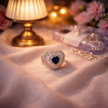 Blue Heart Halo Crystal Statement Ring for Women