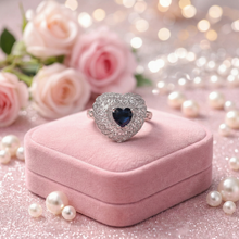 Blue Heart Halo Crystal Statement Ring for Women