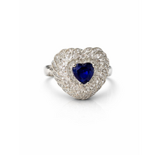 Blue Heart Halo Crystal Statement Ring for Women