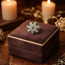 Green Floral Halo Crystal Statement Ring for Women