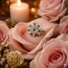 Green Floral Halo Crystal Statement Ring for Women