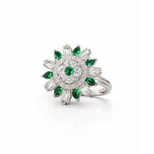 Green Floral Halo Crystal Statement Ring for Women