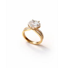 Gold-Tone Solitaire Crystal Statement Ring for Women