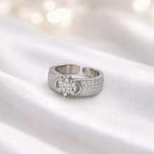 Silver-Tone Heart Pave Crystal Statement Ring for Women