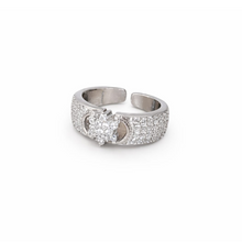Silver-Tone Heart Pave Crystal Statement Ring for Women