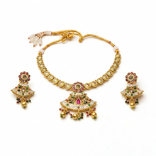 Gold-Tone Traditional Kundan Necklace Set with Earrings for Women