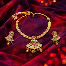 Gold-Tone Traditional Kundan Necklace Set with Earrings for Women