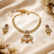 Gold-Tone Traditional Kundan Necklace Set with Earrings for Women