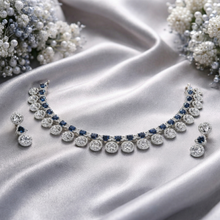 Blue Crystal Halo Necklace Set with Earrings for Women