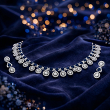 Blue Crystal Halo Necklace Set with Earrings for Women