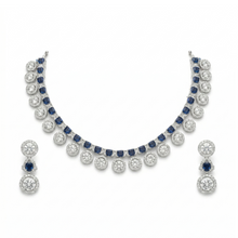 Blue Crystal Halo Necklace Set with Earrings for Women