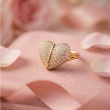 Pave-Set Split Heart Statement Ring in Gold-Tone