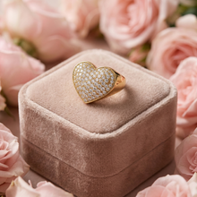 Pave-Set Split Heart Statement Ring in Gold-Tone