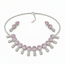 Pink Crystal Drop Necklace Set with Earrings for Women