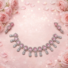 Pink Crystal Drop Necklace Set with Earrings for Women